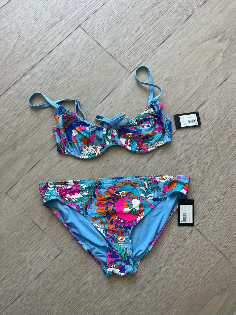 kate spade Bright Blue Floral Underwire Bikini with Multicolor Print